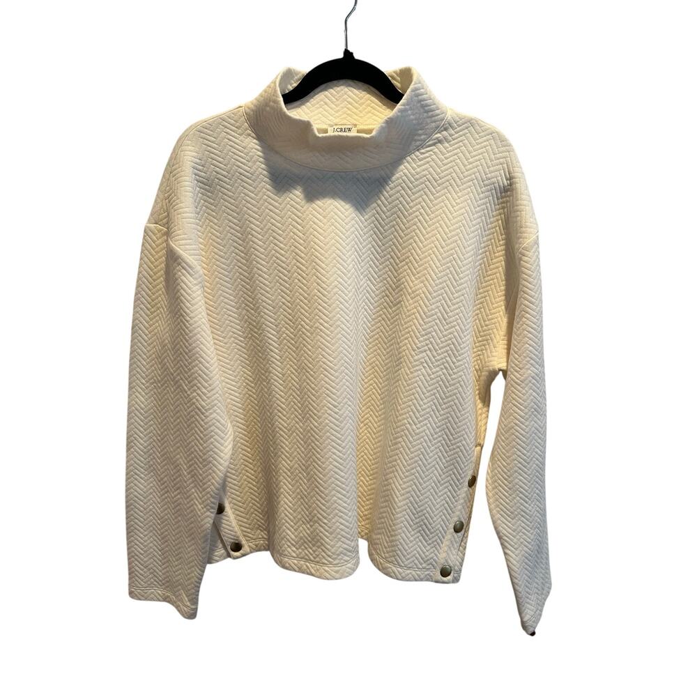 J. Crew W’s Quilted Cotton Blend Button Mock Neck Sweatshirt Size XL